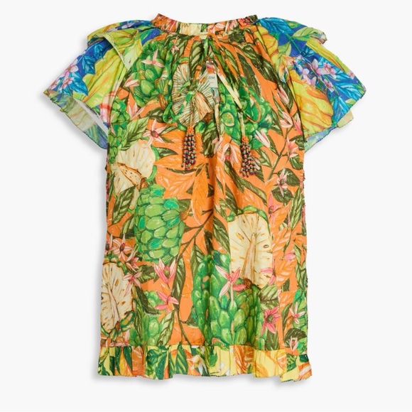 Tops - Farm Rio Sleeveless Ruffled Dotted Swiss Top. Extra Small.